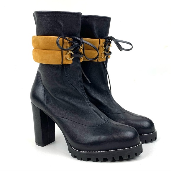 Stuart Weitzman Sz 10 Bronwyn Ankle Boot Lug Sole Stretch Leather Sock Heeled - Picture 4 of 14